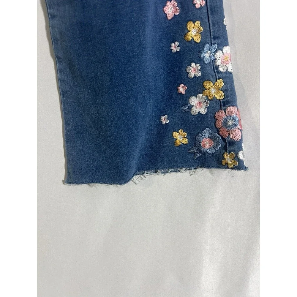 Bamboo Women's Denim 9 Floral Embroidery Bell Bottom Jeans Boho Festival
